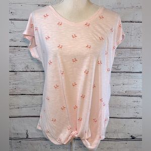 IZOD T-Shirt Twist Bottom Pink w Flamingo Print-Medium